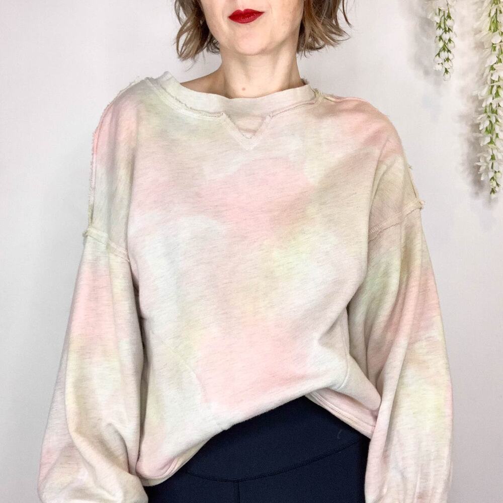 FREE PEOPLE MOVEMENT tie die sweatshirt pockets balloon sleeves RARE